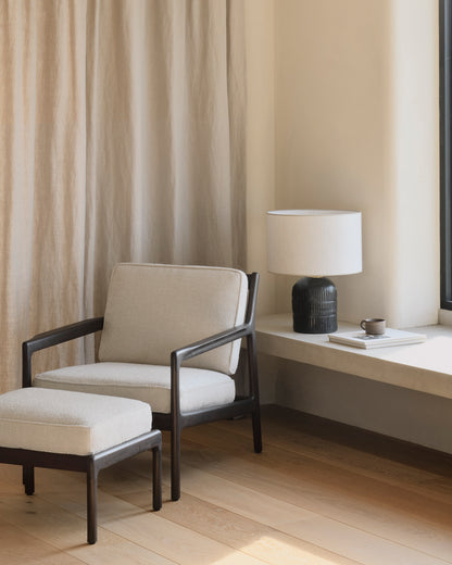 Jack Lounge Chair, Varnished Mahogany, Dark Brown, Ivory Fabric