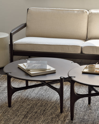 PI coffee table - varnished mahogany - dark brown - round