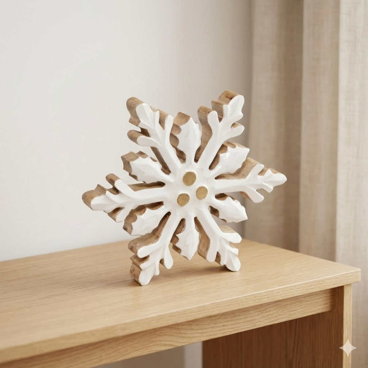 Mango Wood &amp; Enamel Snowflake