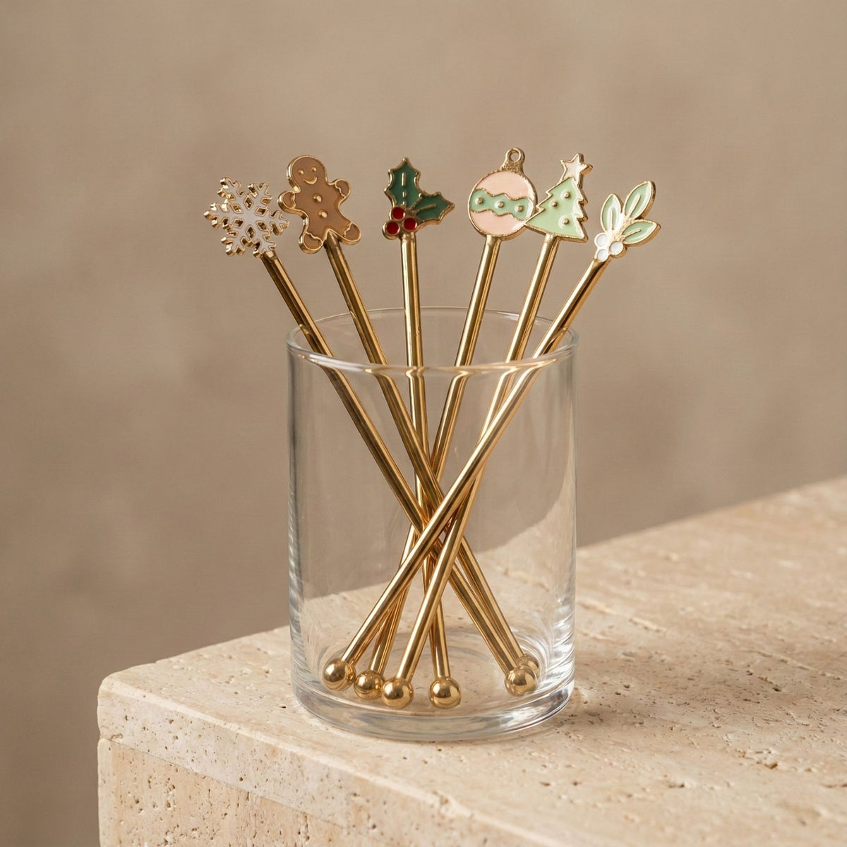 Merry &amp; Bright Enamel Swizzle Sticks, Set of 6
