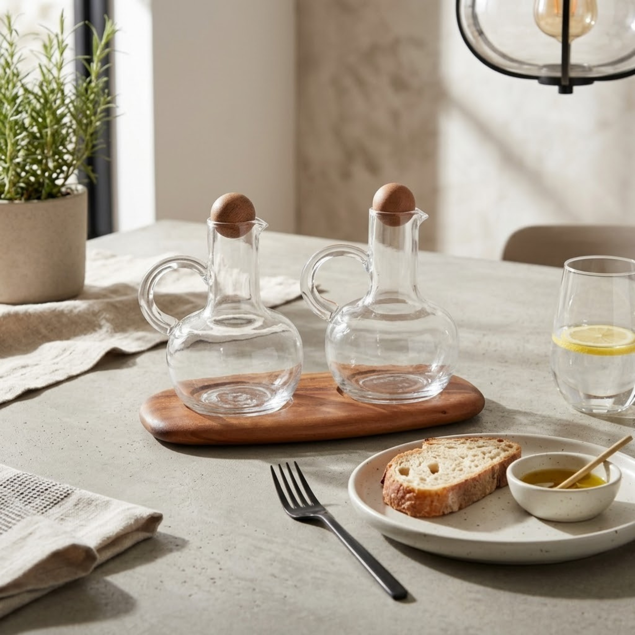 Oil &amp; Vinegar Cruet Set with Acacia Tray