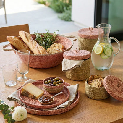 Hydra Woven Seagrass Oversize Bowl with Handles, Rose