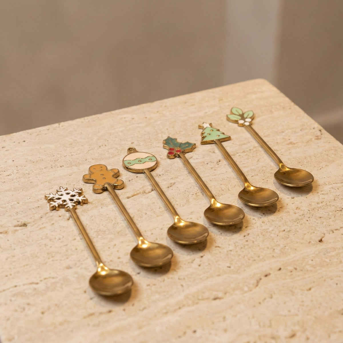 Merry &amp; Bright Enamel Mini Spoons, Set of 6