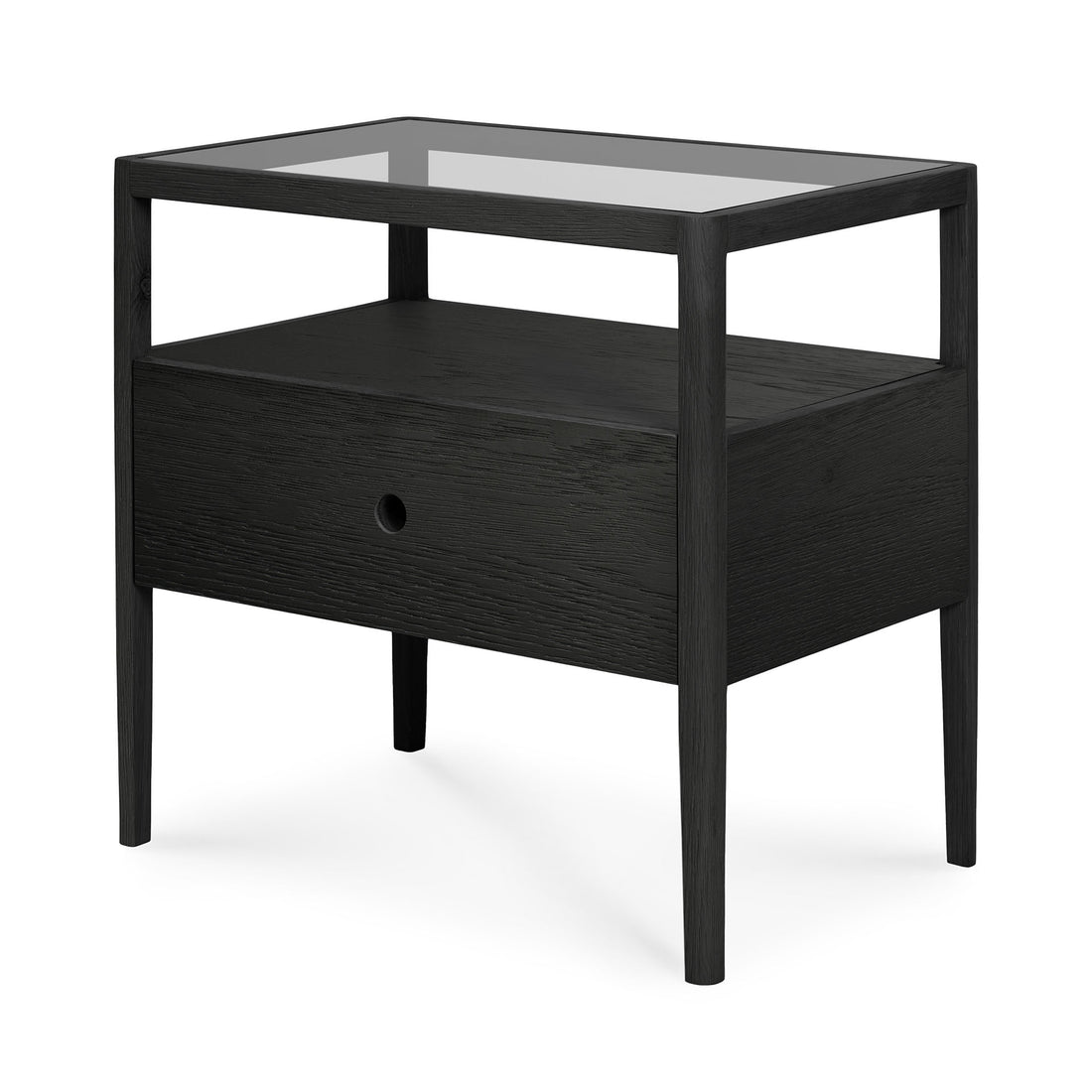 Spindle Solid Black Oak Bedside Table