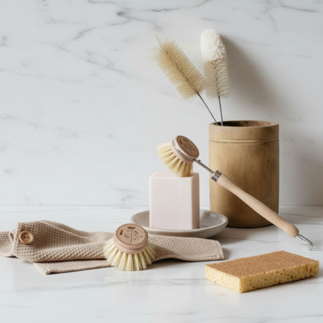 NATURAL Andree Jardin Dish SET/mint &amp; citrus w/ sponge