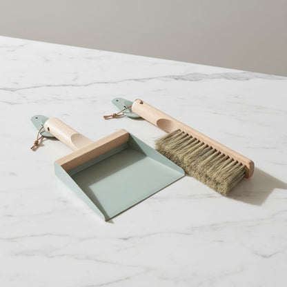 Andree Jardin "Mr &amp; Mrs Clynk" Grey Green NATURAL Hand Brush, Dustpan and Wall Hooks