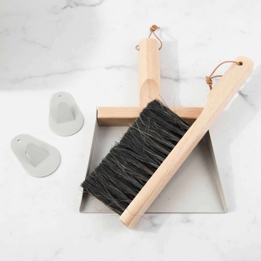 Andree Jardin &quot;Mr &amp; Mrs Clynk&quot; Gray Hand Brush, Dustpan and Wall Hooks