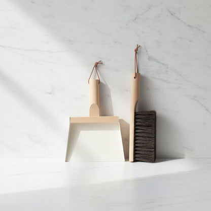 Andree Jardin "Mr &amp; Mrs Clynk" Cream Hand Brush, Dustpan and Wall Hooks