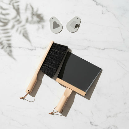 Andree Jardin NATURAL BLACK "Mr &amp; Mrs Clynk" Hand Brush, Dustpan and Wall Hooks