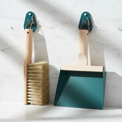 Andree Jardin "Mr &amp; Mrs Clynk" Storm Blue NATURAL Hand Brush, Dustpan and Wall Hooks