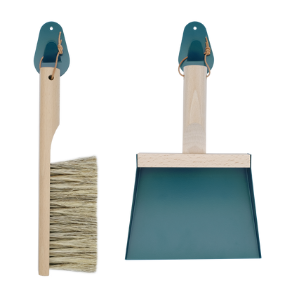 Andree Jardin &quot;Mr &amp; Mrs Clynk&quot; Storm Blue NATURAL Hand Brush, Dustpan and Wall Hooks