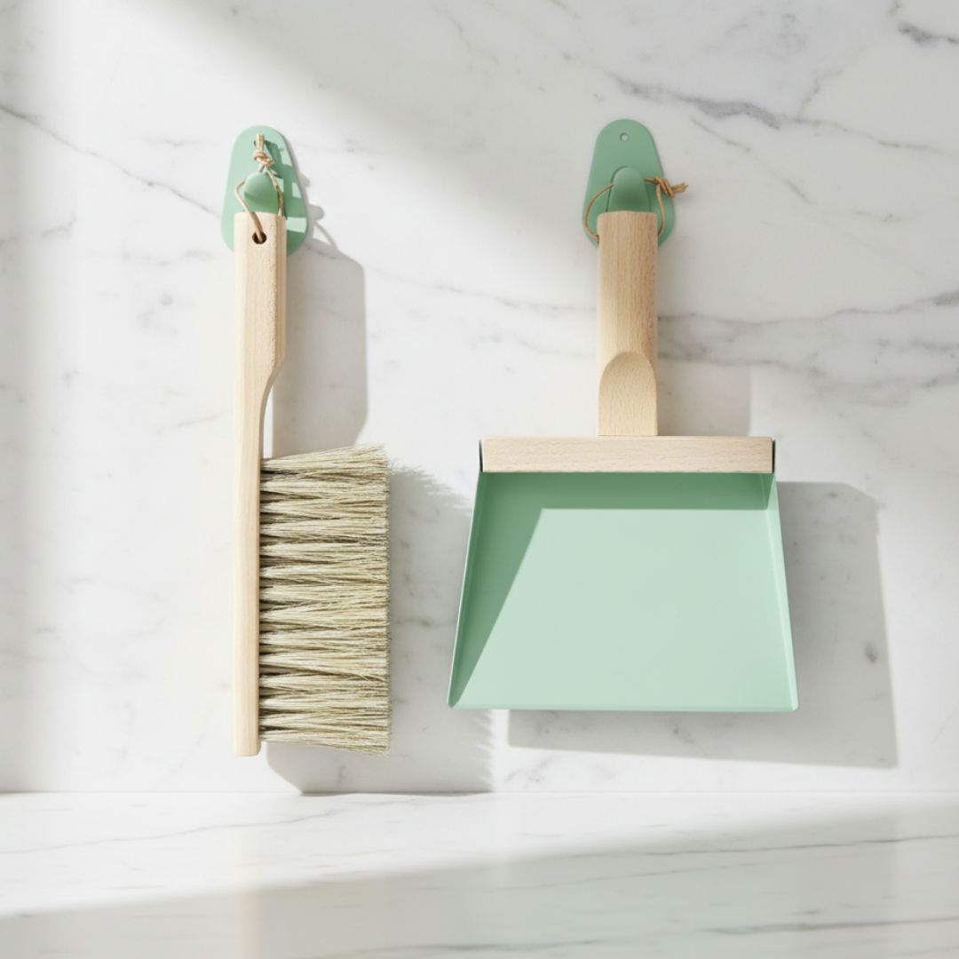 Andree Jardin NATURAL SAGE "Mr &amp; Mrs Clynk" Ã‚Â Hand Brush, Dustpan and Wall Hooks