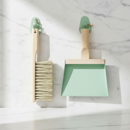 Andree Jardin NATURAL SAGE "Mr &amp; Mrs Clynk" Ã‚Â Hand Brush, Dustpan and Wall Hooks