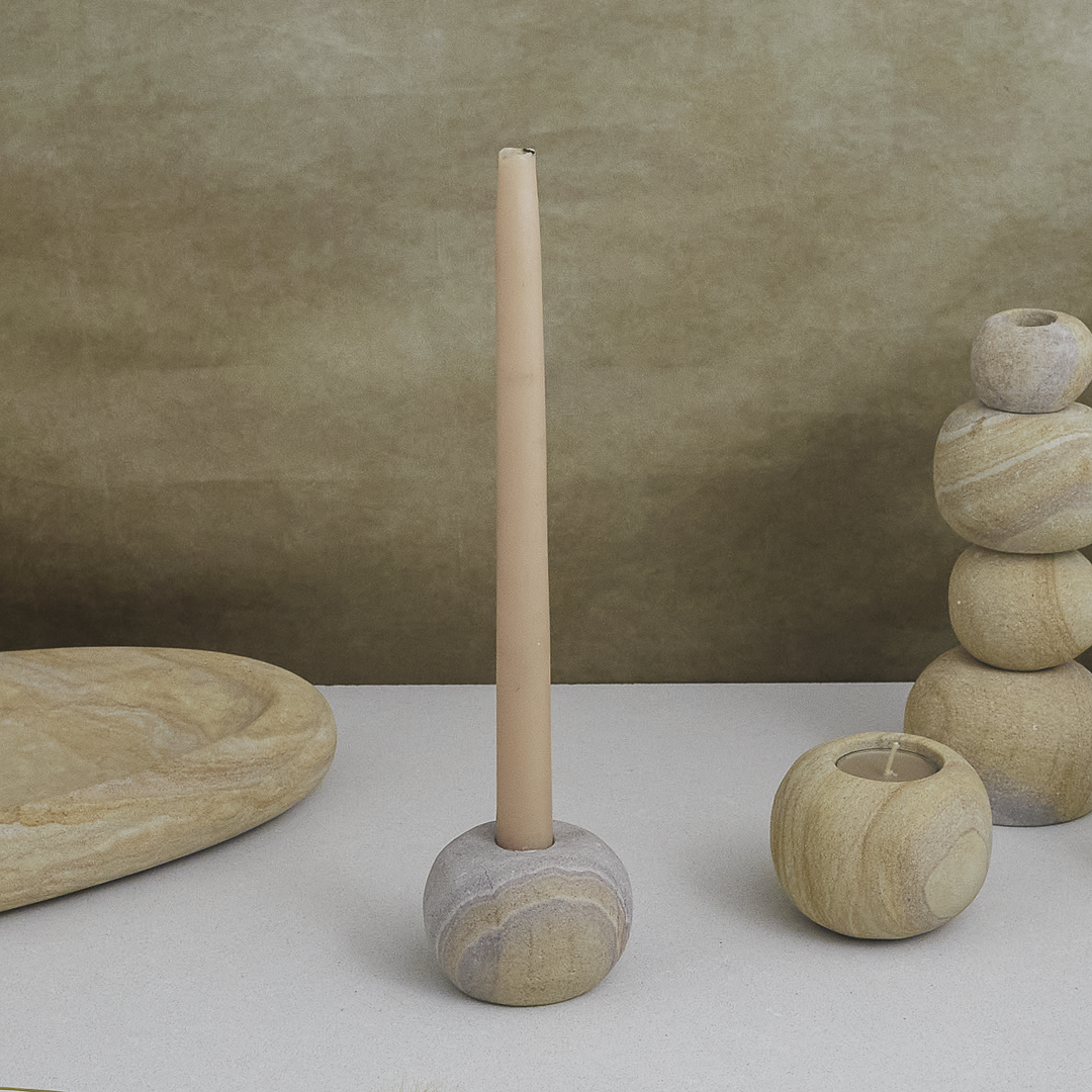 Rainbow Sandstone Pebble Candleholder, Small