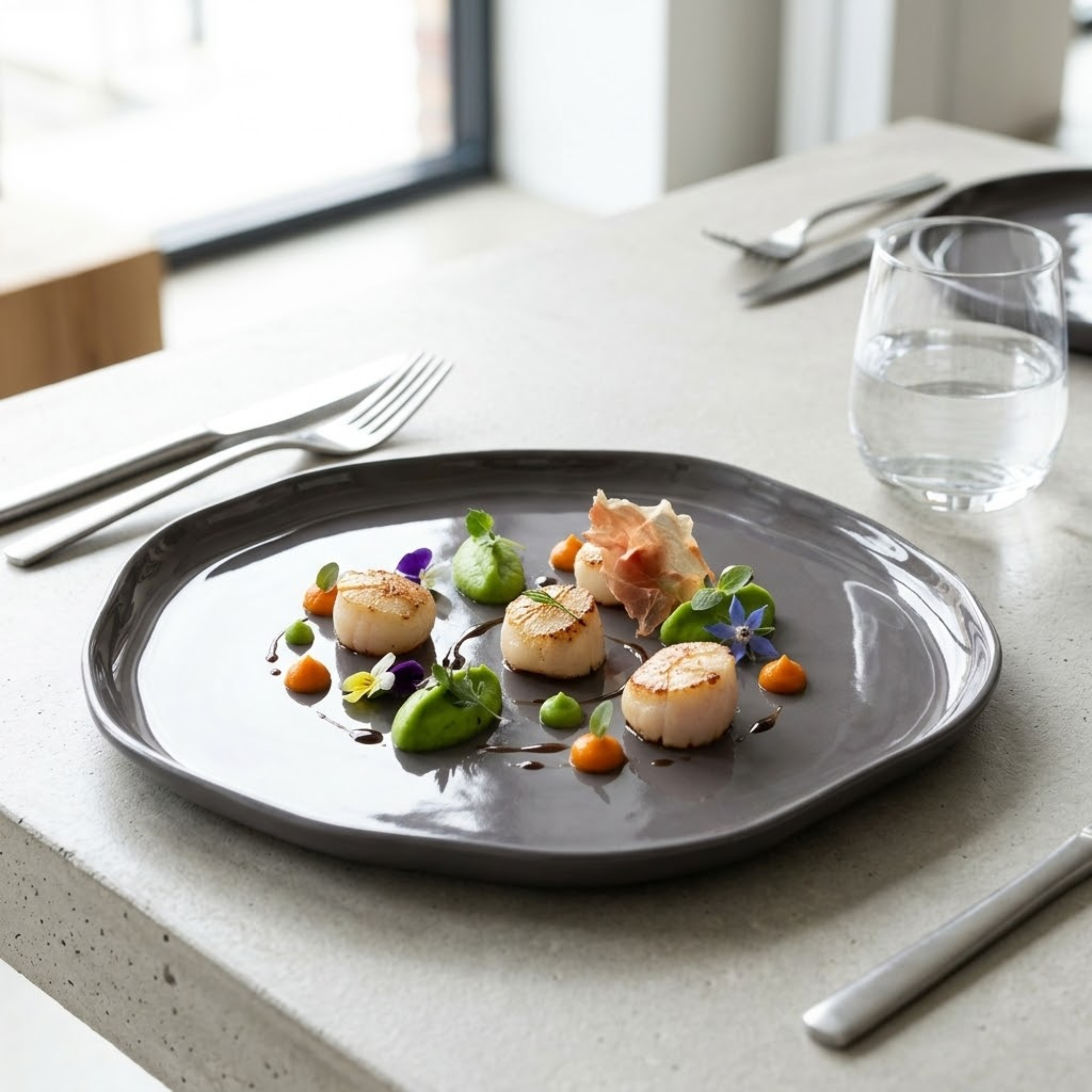 Tam Stoneware Flat Dinner Plate, Slate, Set of 4