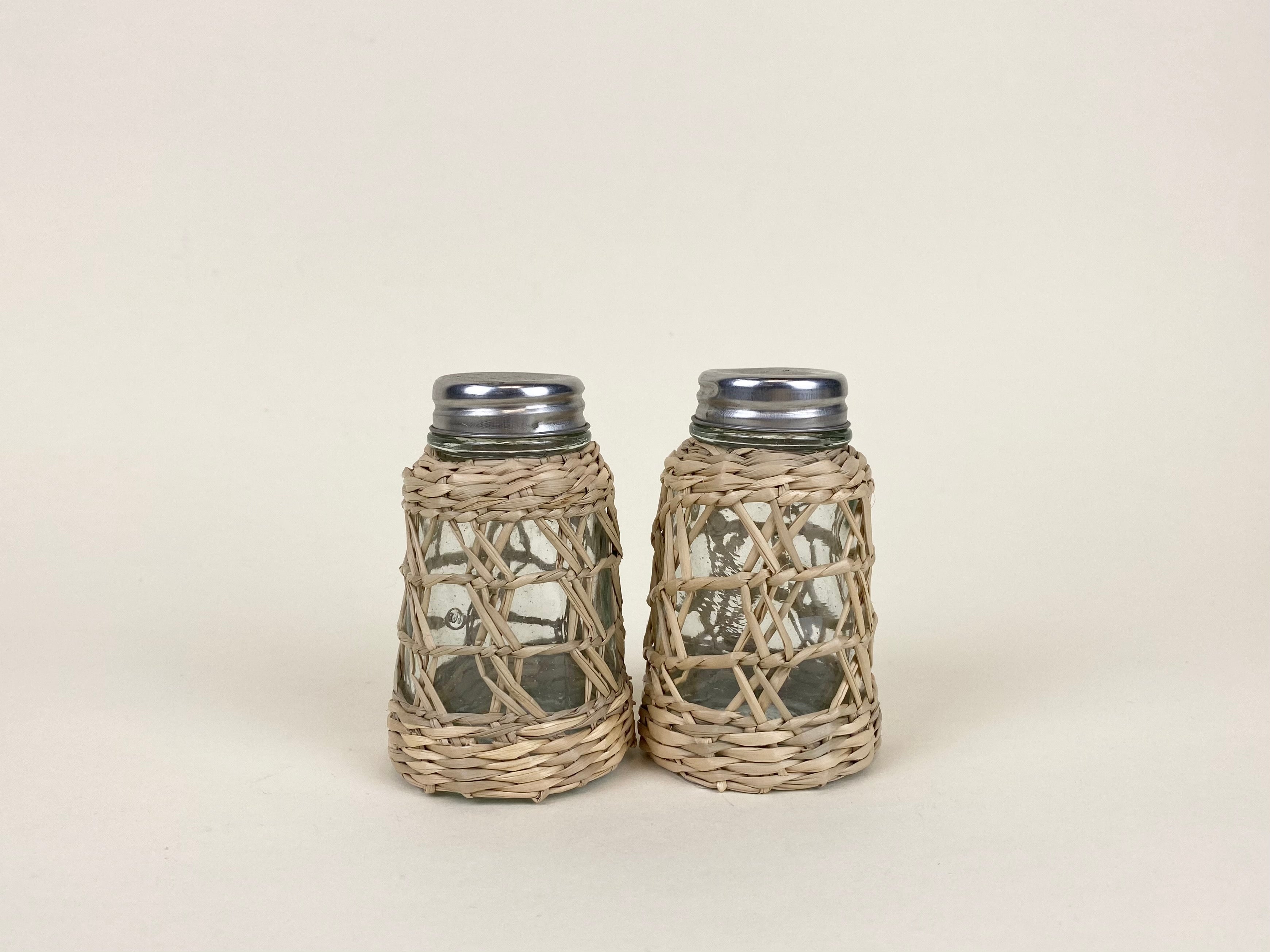 Seagrass Cage Salt &amp; Pepper Set Glass Seagrass Brand_Seagrass &amp; Rattan Kitchen_Serveware Serving Pieces 6880-HT001SeagrassCageSalt_PepperSet