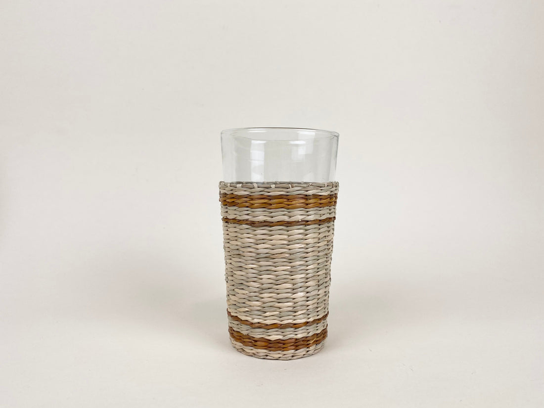 Brown Striped Seagrass Highball (Now 25% off!) Glass Seagrass Brand_Seagrass &amp; Rattan Kitchen_Drinkware lm New Arrivals Seagrass Tumblers &amp; Highballs 6880-L001CNT-BRSepiaCollectionSeagrassHighball