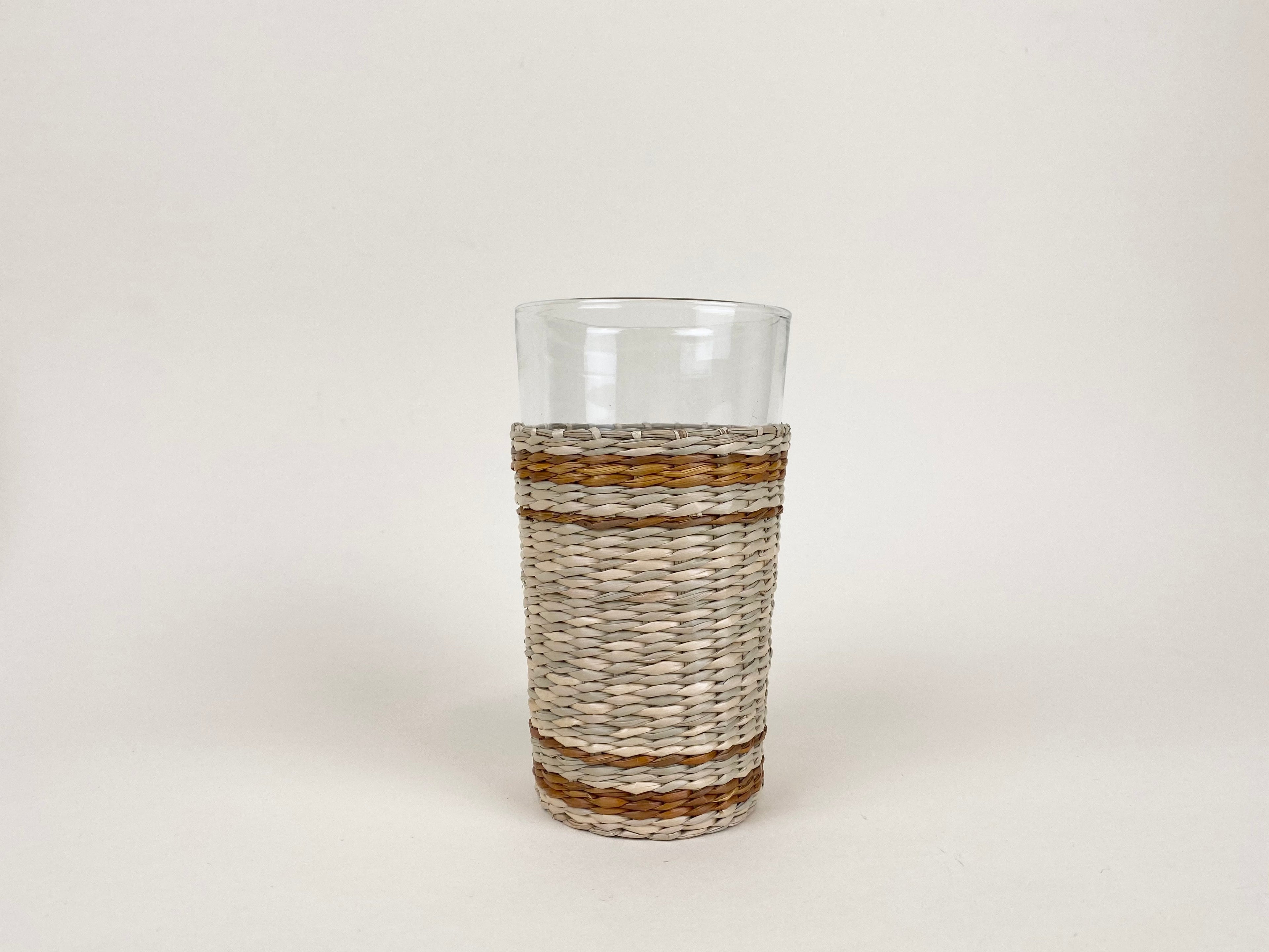 Brown Striped Seagrass Highball (Now 25% off!) Glass Seagrass Brand_Seagrass &amp; Rattan Kitchen_Drinkware lm New Arrivals Seagrass Tumblers &amp; Highballs 6880-L001CNT-BRSepiaCollectionSeagrassHighball