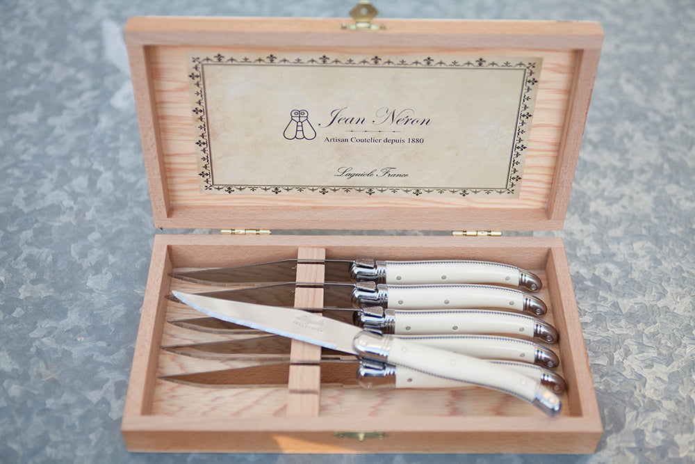 Laguiole 6 Piece Steak Knife Set, Platine Ivory in Wood Presentation Box