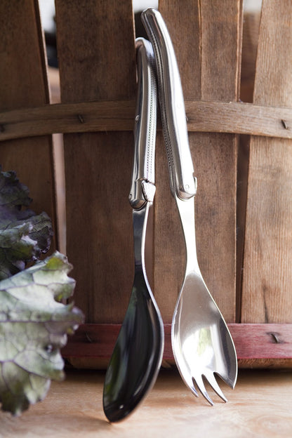 Laguiole Platine Salad Serving Set Stainless Steel in Wood Box (Set of 2) - French Dry Goods