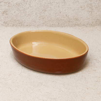 Vintage French Stoneware Oval Dish - Small (0.25 L) - Brown