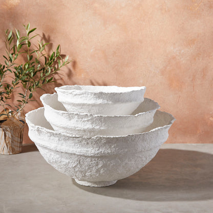 Koi Paper Mache Bowls, Set of 3, White