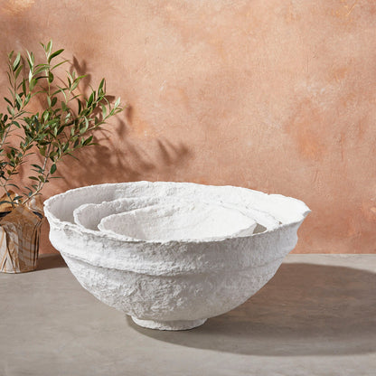 Koi Paper Mache Bowls, Set of 3, White