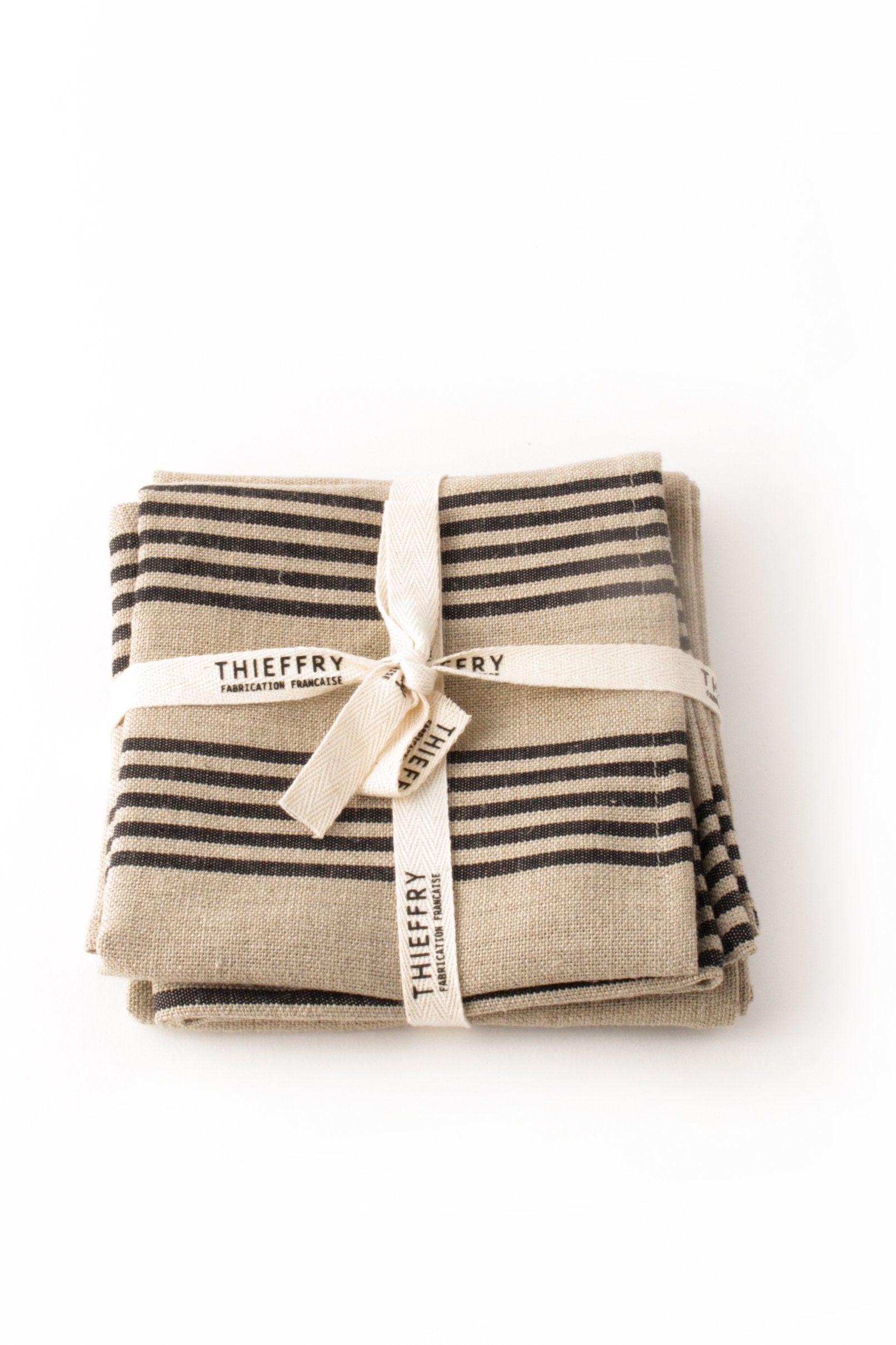 Thieffry Set of Two Dish Towels Black Stripe &amp; Natural - French Dry Goods