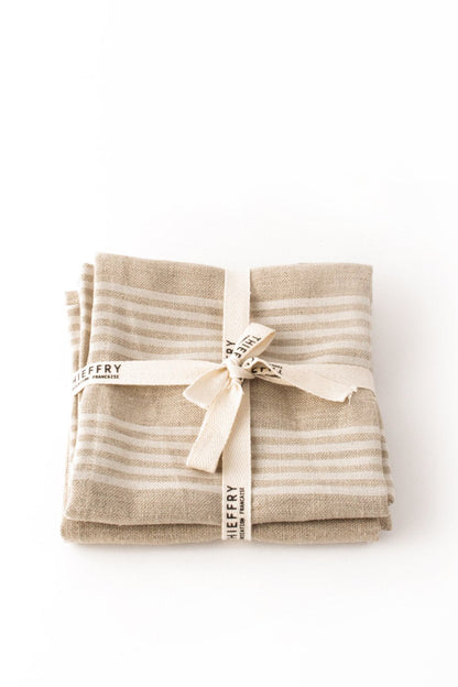 Thieffry Set of Two Dish Towels White Stripe &amp; Natural - French Dry Goods