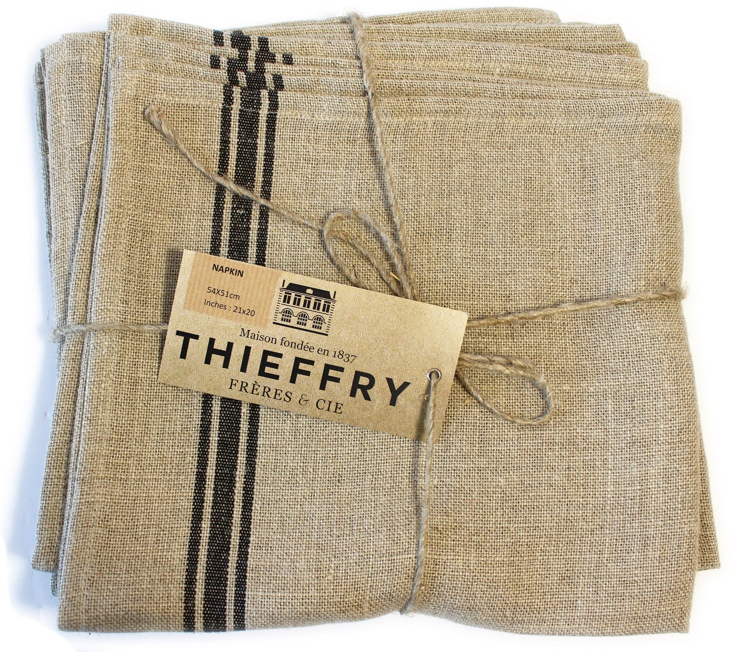 Thieffry Black Monogramme Linen Napkin (21&quot; x 20&quot;) - Set of 2 - French Dry Goods