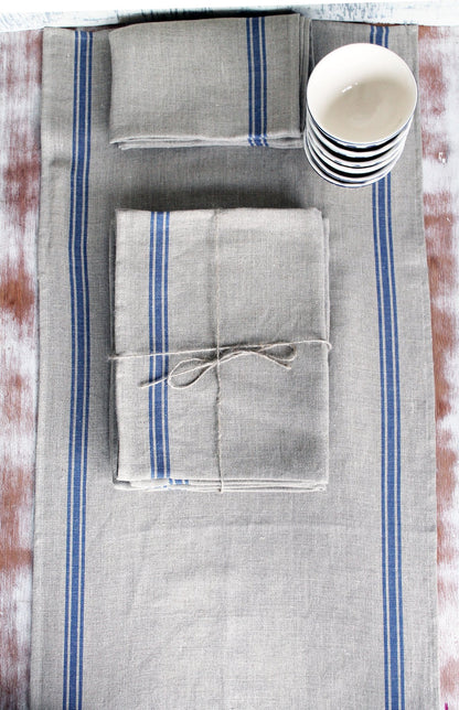 Thieffry Blue Monogramme Linen Dish Towel (28&quot; x 20.5&quot;) - French Dry Goods