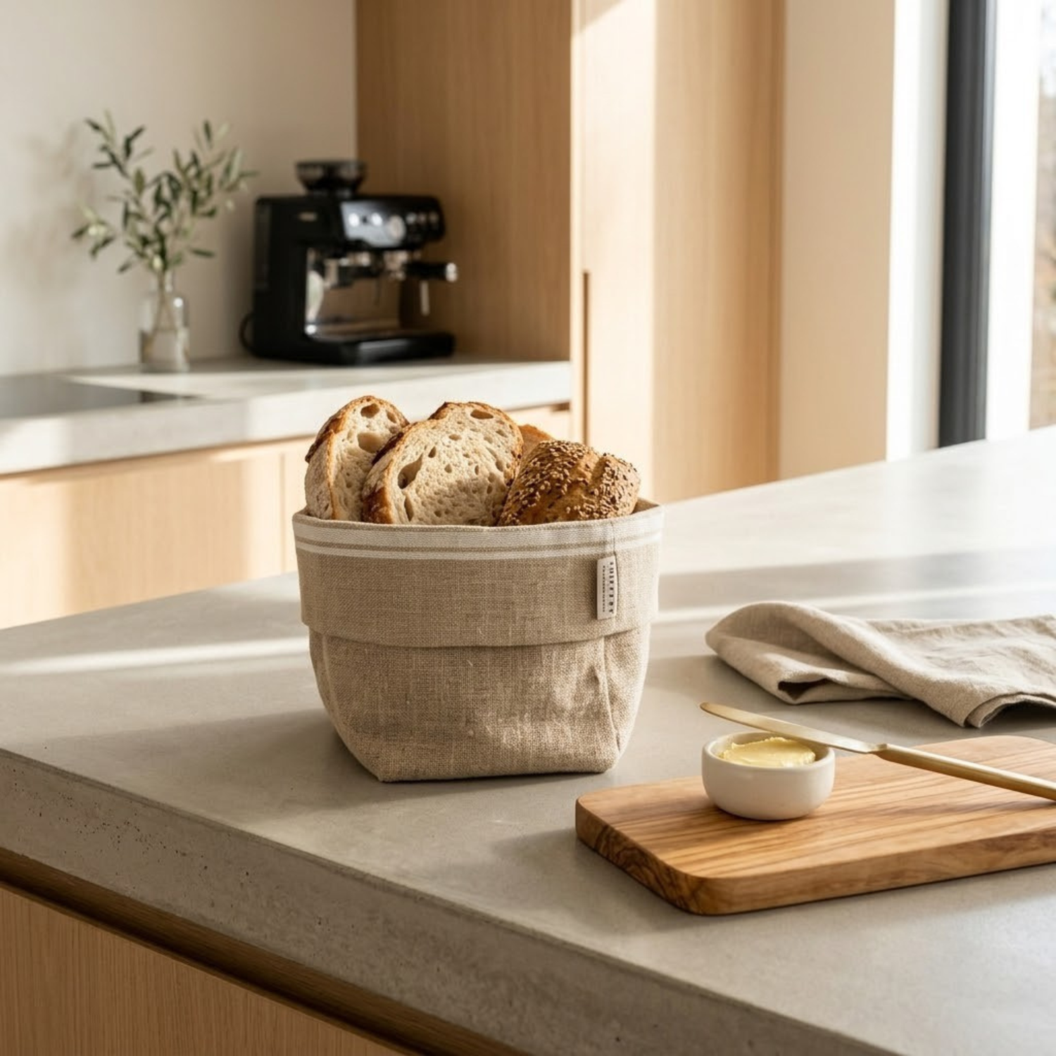 Thieffry Belgian Linen Bread Basket, White