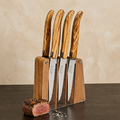 Laguiole 6 Piece Steak Knife Set, Olivewood in  Acrylic Block