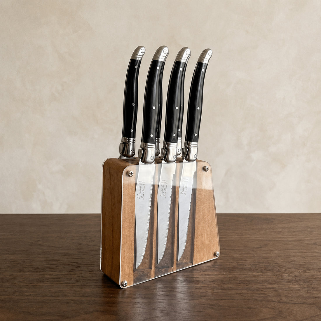Laguiole 6 Piece Steak Knife Set, Black in Acrylic Block
