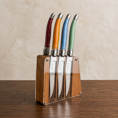 Laguiole 6 Piece Steak Knife Set, Rainbow in Acrylic Block