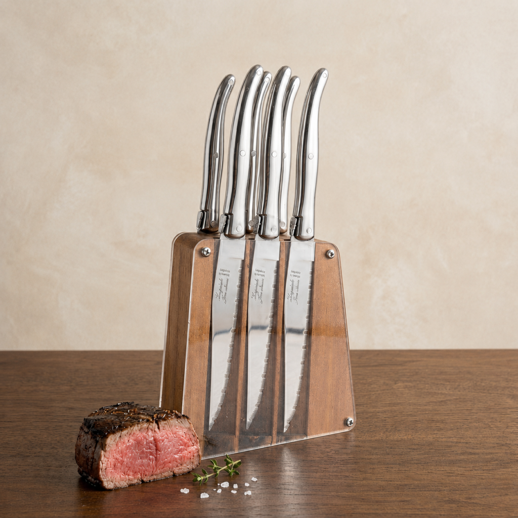 Laguiole 6 Piece Steak Knife Set, Stainless Steel in Acrylic Block