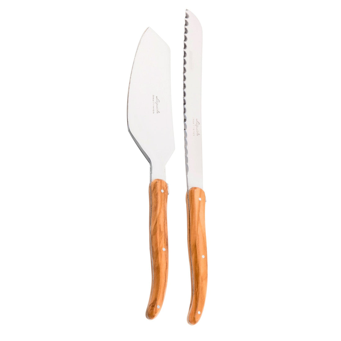 Laguiole French Olivewood Cake Set in Wood Box (Cake Slicer and Bread Knife) - French Dry Goods