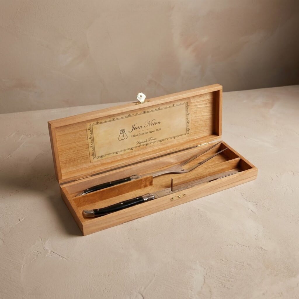 Laguiole Carving Set, Black in wooden box
