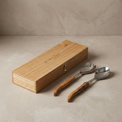 Laguiole Salad Serving Set Olivewood, in wooden box