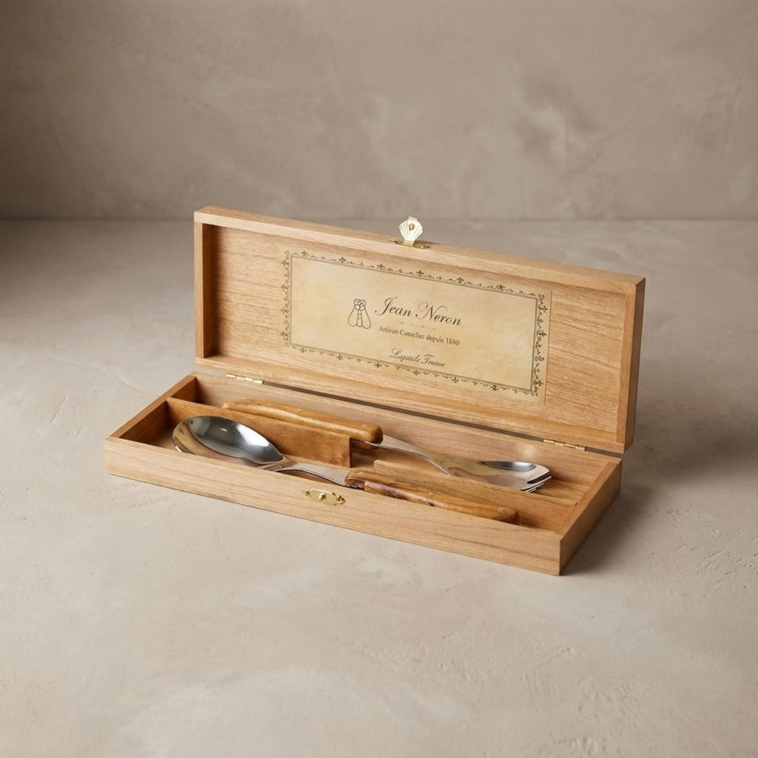 Laguiole Salad Serving Set Olivewood, in wooden box