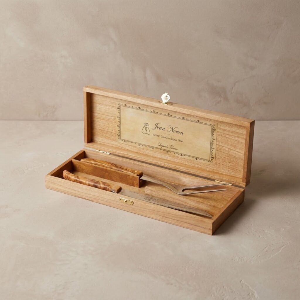 Laguiole Carving Set, Olivewood in wooden box