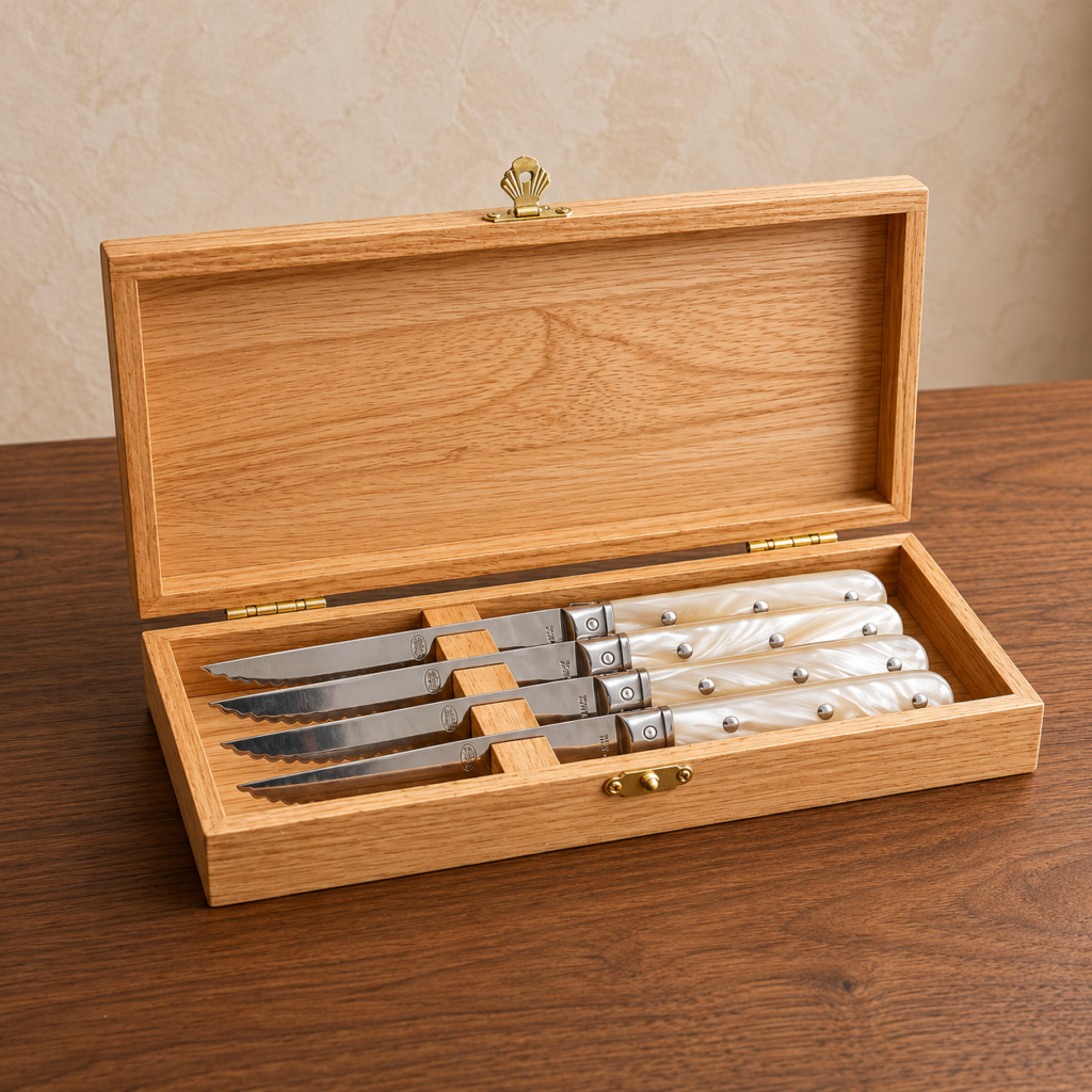 La Fourmi 4 Piece Pearlescent Steak Knife Set in Wood Presentation box