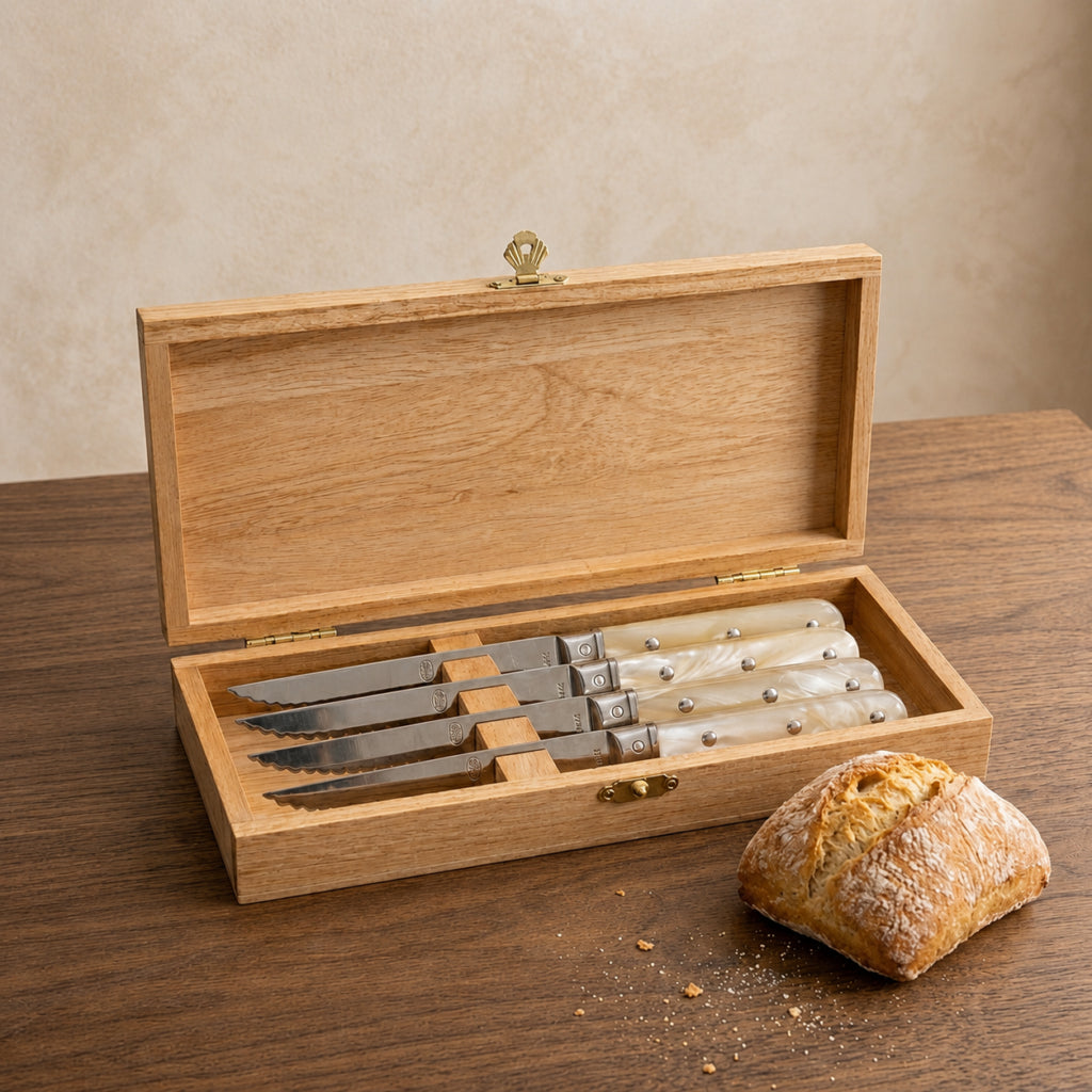 La Fourmi 4 Piece Pearlescent Steak Knife Set in Wood Presentation box