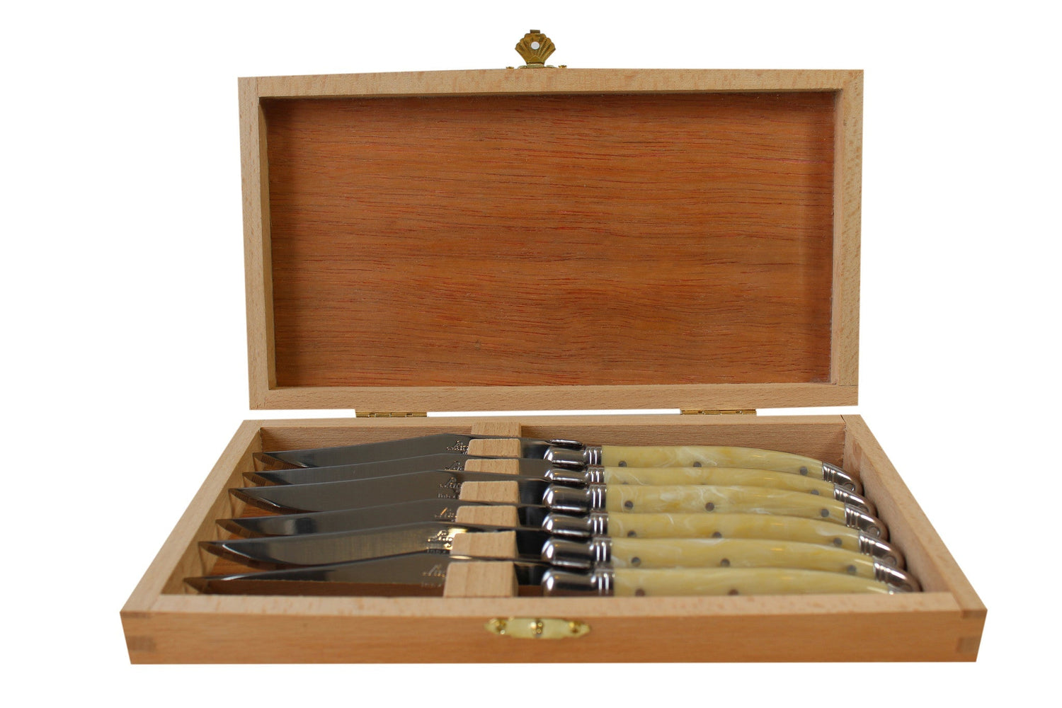 Laguiole 6 Piece Steak Knife Set, Pale Horn in Wood Presentation Box