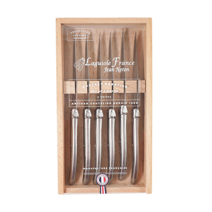 Laguiole Stainless Steel Knives in Wooden Box with Acrylic Lid (Set of 6) Cutlery Laguiole Brand_Laguiole Flatware Sets Kitchen_Dinnerware Kitchen_Kitchenware Laguiole 7900-63540M_SS_AL-Laguiole-Stainless-Steel-Knives-in-Wooden-Box-with-Acrylic-Lid-_Set-of-6__edit