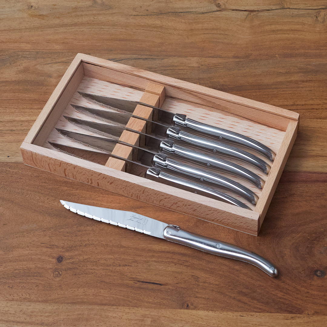 Laguiole 6 Piece Steak Knife Set, Stainless Steel in Wood Box with