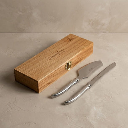 Laguiole Cake Serving Set, Platine Stainless Steel in wooden box