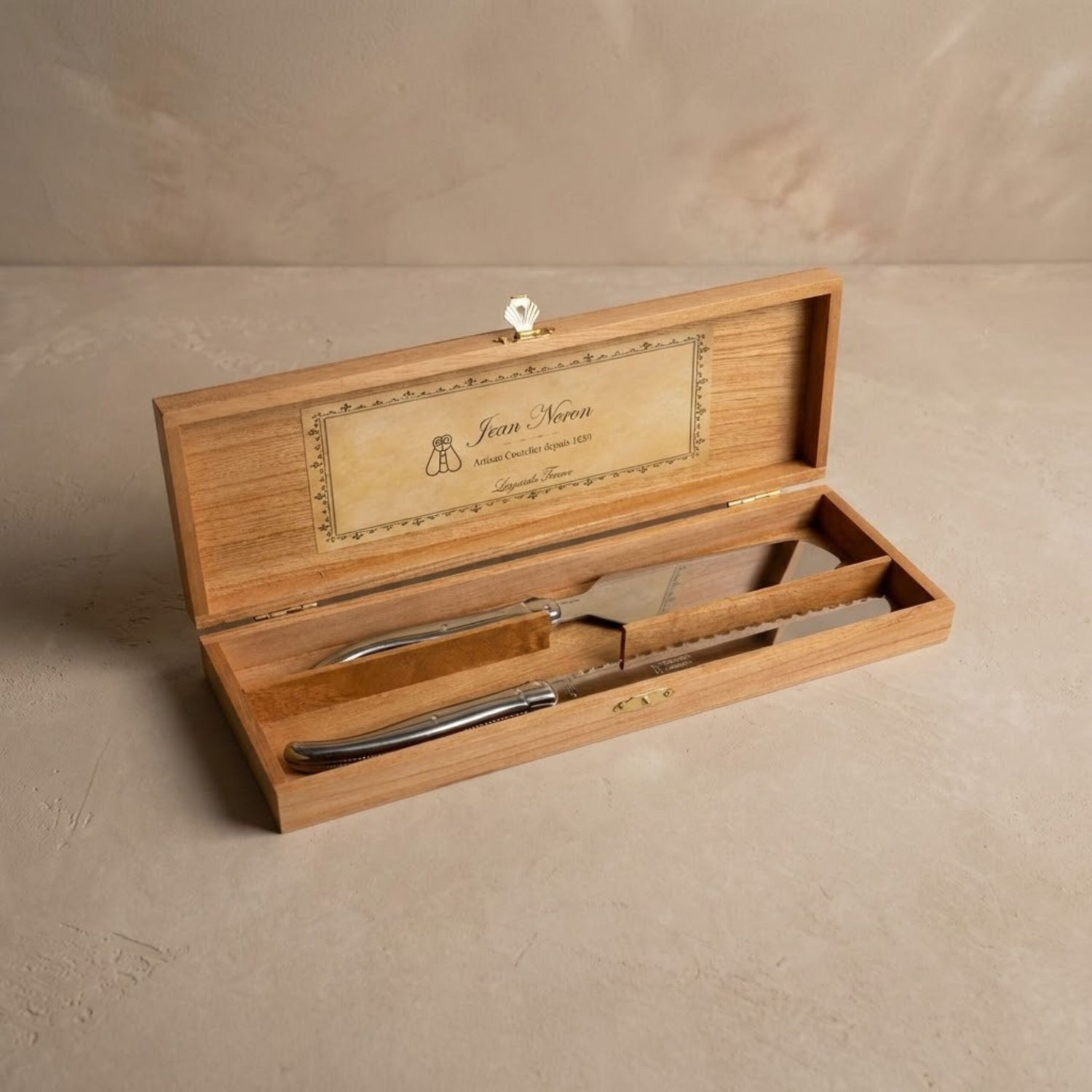 Laguiole Cake Serving Set, Platine Stainless Steel in wooden box