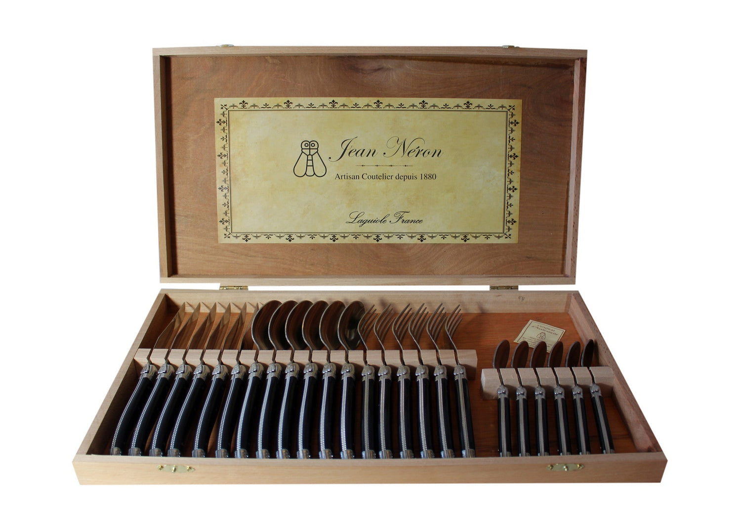 Laguiole 24 Piece Flatware Set, Platine Black in Wood Presentation Box