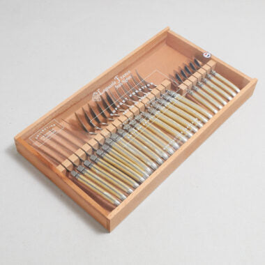 Laguiole 24 Piece Flatware Set, Platine Pale Horn in Wood Box with Acrylic Lid